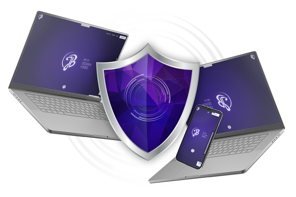 Ordinateurs portables et smartphone défendus par un bouclier numérique